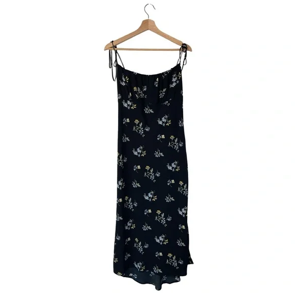 Abercrombie & Fitch Black Floral Midi Slit Dress, Spaghetti Straps - Size Medium - Picture 3 of 12